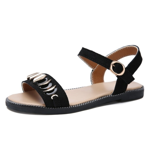 Suede Casual Simple Non-slip Wear-resistant Buckle Women Sandals (Color:Black Size:35)