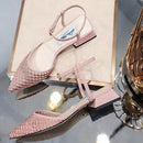 Fashion Thick Low Heel Woven Mesh Pointed Head Breathable Sandals for Women (Color:Pink Size:36)