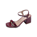 Fashion Wild Thick Heel Open Toe Sandals for Women (Color:Wine Red Size:36)