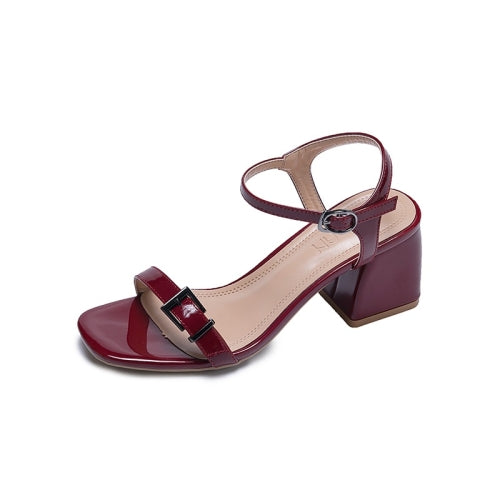 Fashion Wild Thick Heel Open Toe Sandals for Women (Color:Wine Red Size:36)