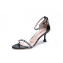Stiletto High Heel Rhinestone Open Toe Sandals for Women (Color:Black Size:36)
