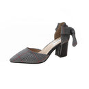 Thick Bottom Pointed Head Grid Texture Fashion Shoes for Women (Color:Black Size:39)