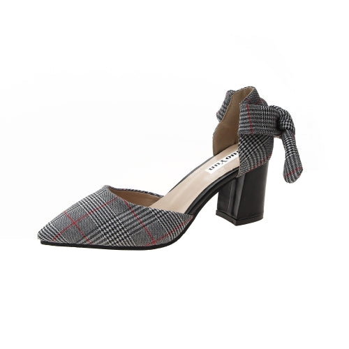 Thick Bottom Pointed Head Grid Texture Fashion Shoes for Women (Color:Black Size:39)