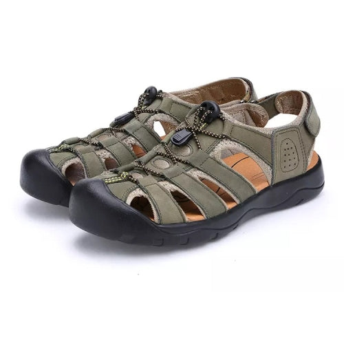 Youth Trend Solid Color Flat Head Sandals for Men (Color:Khaki Size:44)