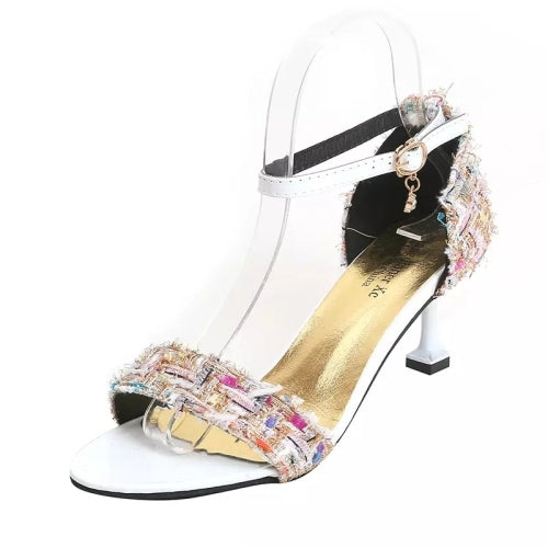 Stiletto Color Matching Open Toe Round Head Sandals for Women (Color:White Size:36)