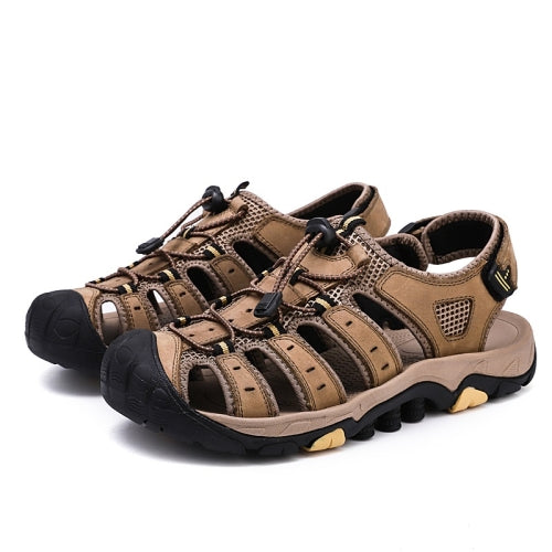 Matte Leather Thick Bottom Outdoor Casual Beach Sandals for Men (Color:Khaki Size:40)