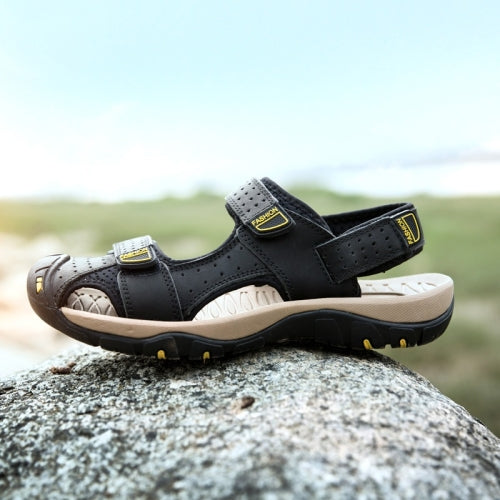Matte Leather Outdoor Leisure Beach Sandals for Men (Color:Black Size:43)