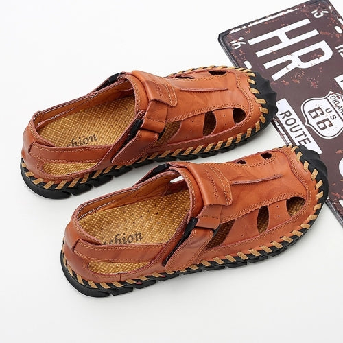 Hollow Comfortable Breathable Non-slip Wear-resistant Outdoor Casual Sandals for Men (Color:Yellow Brown Size:45)