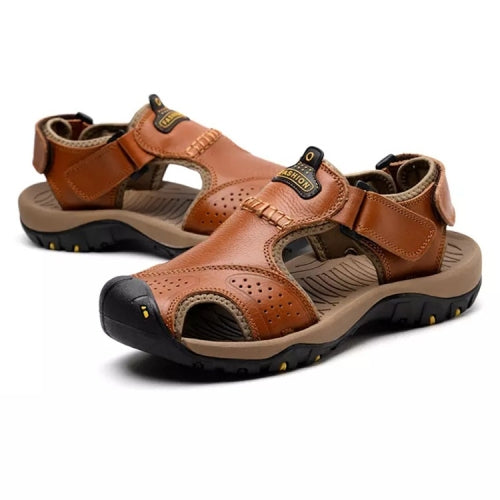 First Layer Leather Comfortable Non-slip Wear Beach Sandals for Men (Color:Red Brown Size:42)