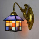 YWXLight Small House Retro Stained Glass Living Room Dining Room Bedroom Bar Club Aisle Decoration Wall Lamp(UK Plug)
