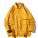 Letters Print Long Sleeve Coat Casual Jacket for Men (Color:Yellow Size:M)