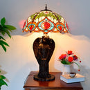 YWXLight Idyllic Fairy Peach Table Lamp Retro Stained Glass Lampshade Art Decoration Light(EU Plug)
