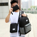 3 in 1 Color Matching Nylon Double Shoulders Bag Ladies Handbag School Backpack Bag with USB Port (Color:Black Size:OneSize)