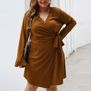 Women V-neck Sexy Dress(Color:Camel Size:XL)