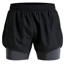 Men Fake Two-piece Sports Stretch Shorts (Color:Black Gray Size:M)