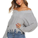Irregular Tassel Loose V-neck Sweater (Color:Grey Size:S)