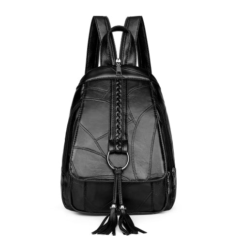 PU Leather Double Shoulders School Bag Travel Backpack Bag (Color:Black2 Size:OneSize)
