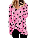V-neck Long-sleeved T-shirt Top (Color:Pink Size:L)