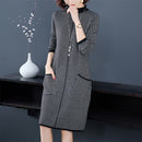 Half Turtleneck Pullover Long Section Bottoming Knit Dress (Color:Black Size:L)