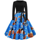 Halloween Printed Long-sleeved Large Swing Dress (Color:Blue Size:M)