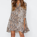 7-sleeve Snake Print Dress (Color:Grey Size:L)