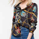 Long-sleeved Shirt Printing Chain (Color:Black Size:S)