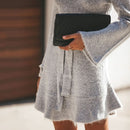 Solid Color Long-sleeved Lace Dress (Color:Grey Size:S)