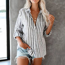 Loose Long-sleeved Striped Shirt (Color:White Size:S)