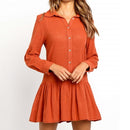 Solid Color Loose Long-sleeved Dress (Color:Red Size:L)