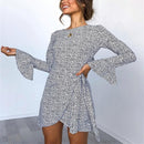 Leopard Small Points Waist Dress (Color:White Size:S)