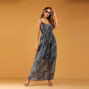 Leopard V-neck dress (Color:Blue Size:L)