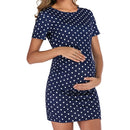Pregnant Woman Round Neck Short-sleeved Dress (Color:Navy Blue Size:L)