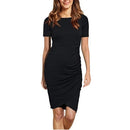 Irregular Short-sleeved Round Neck Package Hip Pregnant Women Dress (Color:Black Size:M)