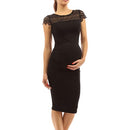 Fashion Lace Stitching Pregnant Woman Dress (Color:Black Size:S)