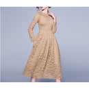 Long Sleeve Slim Lace Fashion Dress (Color:Gold Size:XXL)