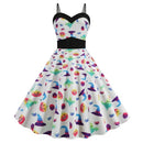 Printed Harness Big Swing Dress (Color:White Size:S)