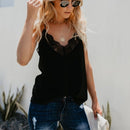 V-neck Gauze Backless Sling Vest (Color:Black Size:S)