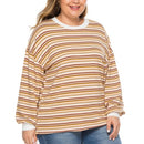 Casual Horizontal Strip Super Loose Large Size Sweater (Color:As Show Size:XXXL)