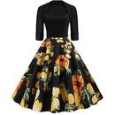 Sleeve Fashion Personality Printing Lapel Big Swing Dress (Color:Yellow Size:S)