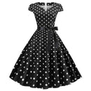 Summer Large Swing Printing Dot Dress (Color:Black Size:S)