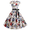 Print Big Swing Dress (Color:White Size:L)