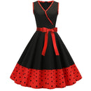 Retro Dot Stitching Big Swing Dress (Color:Black Size:XXL)
