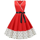 Retro Dot Summer Stitching Big Swing Dress (Color:Red Size:S)