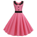 Summer Fashion Printed Retro Doll Collar Big Swing Dress (Color:Pink Size:M)