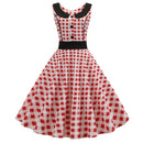 Summer Fashion Printed Retro Doll Collar Big Swing Dress (Color:Red Size:S)
