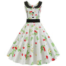 Fashion Printed Retro Doll Collar Big Swing Dress (Color:White Size:XXL)