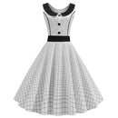 Fashion Printed Retro Doll Collar Big Swing Dress (Color:Grey Size:XL)