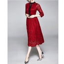 Lace Splice Big Swing Dress (Color:Red Size:XL)