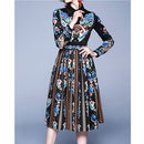 Elegant Retro Print Big Swing Dress (Color:As Show Size:XXL)