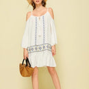Strap Strapless Embroidered Dress (Color:White Size:S)